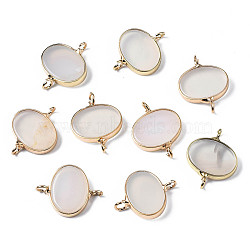 Natural Agate Links Connectors, with Light Gold Plated Brass Findings, Oval, 20x16x3mm, Hole: 2mm(G-Q998-007)