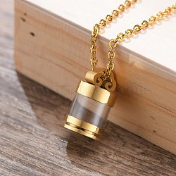 Openable Stainless Steel Memorial Urn Ashes Pendants, with Glass, Column, Golden, 22x13mm(BOTT-PW0002-003A-G)