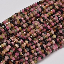 Faceted Rondelle Natural Tourmaline Bead Strands, 3x2mm, Hole: 1mm, about 180pcs/strand, 15.5 inch(G-F269-44)