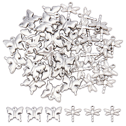 40Pcs 2 Style 201 Stainless Steel Pendants, Dragonfly and Butterfly, Stainless Steel Color, 15.5x16x2.5mm, Hole: 1.2mm, 20pcs/style(STAS-DC0007-86)