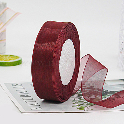 Polyester Organza Ribbon, for Christmas Decoration, Dark Red, 1 inch(25mm), about 49.21 Yards(45m)/Roll(FABR-PW0001-003A-16)