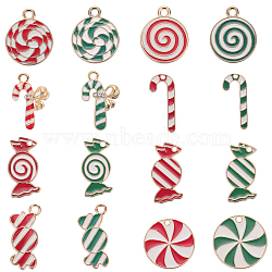 32Pcs 16 Style Christmas Theme Alloy Enamel Pendants, Cadmium Free & Nickel Free & Lead Free, Light Gold, Mixed Shape, Mixed Color, 17.5~22x10~14.5x1.5~5mm, Hole: 1.2~2mm, 2pcs/style(ENAM-SC0003-66)