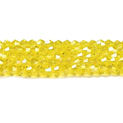 Transparent Electroplate Glass Beads Strands, AB Color Plated, Faceted, Bicone, Yellow, 6x6mm, Hole: 1mm, about 45~47pcs/strand, 9.65~9.84 inch(24.5~25cm)(EGLA-A039-T6mm-B21)