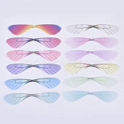 Polyester Fabric Wings Crafts Decoration, for DIY Jewelry Crafts Earring Necklace Hair Clip Decoration, Dragonfly Wing, Mixed Color, 87x19mm, Hole: 0.6mm(FIND-S322-003)