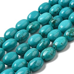 Natural Howlite Beads Strands, Dyed, Egg Shape, Turquoise, 12.5~13x10~10.5x7.5~9mm, Hole: 1.2mm, about 30pcs/strand, 15.16~15.24''(38.5~38.7cm)(G-B049-D01-02A)