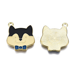 Alloy Enamel Pendants, Cadmium Free & Lead Free, Light Gold, Dog Charms, Black, 22.5x19.5x1.5mm, Hole: 1.6mm(ENAM-N059-54)