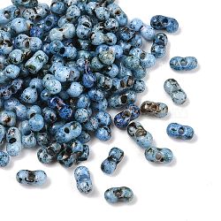 Picasso Glass Seed Beads, Round Hole, Peanut, Marine Blue, 6x3~3.5x3mm, Hole: 1.1mm, 110pcs/set(SEED-Q038-02G)