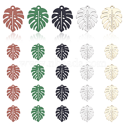 30Pcs 5 Colors Baking Paint Alloy Pendants, for DIY Accessories, Lead Free & Cadmium Free, Monstera Leaf, Mixed Color, 21x17x1mm, Hole: 1.6mm, 6pcs/color(ENAM-PH0001-86)