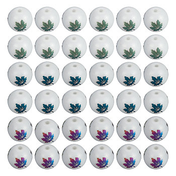CHGCRAFT 240Pcs 3 Colors Autumn Theme Electroplate Glass Beads, Round with Maple Leaf Pattern, Mixed Color, 8~8.5mm, Hole: 1.5mm