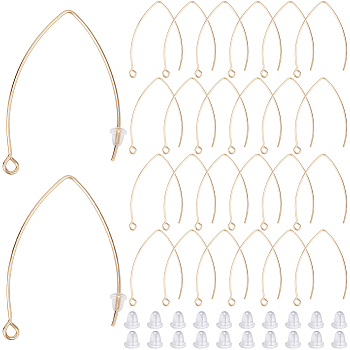 40Pcs 304 Stainless Steel Earring Hooks, Ear Wire, with Horizontal Loop, 80Pcs Plastic Ear Nuts, Golden, 4~40x4~24x0.9~4mm, Hole: 1~2mm, 19 Gauge, Pin: 0.9mm