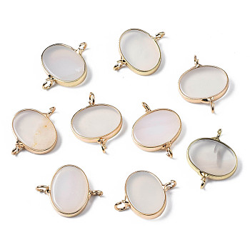 Natural Agate Links Connectors, with Light Gold Plated Brass Findings, Oval, 20x16x3mm, Hole: 2mm