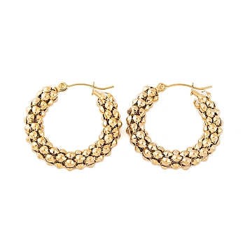 Ion Plating(IP) 304 Stainless Steel Hoop Earrings for Women, Popcorn Chain Ring, Real 18K Gold Plated, 29x6mm