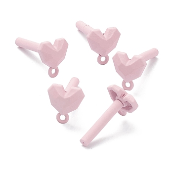 Spray Painted Alloy Stud Earrings Findings, with 925 Sterling Silver Pins and Loops, Heart, Silver, Pink, 11.5x10mm, Hole: 1.8mm, Pin: 0.5mm