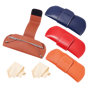 Nbeads 2pcs PVC Leather Eyeglasses Case, Portable Sunglasses Storage Bag, with Hook and Loop Fasteners, with 2pcs Suede Polishing Cloth, Mixed Color, Glasses Case: 165x68x24mm, Polishing Cloth: 95x75x2mm