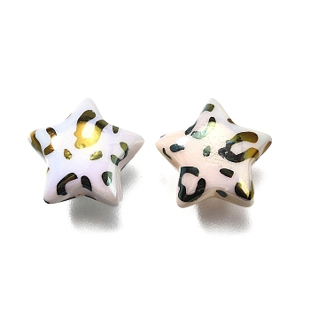 Acrylic Beads, Star with Leopard Print Pattern, UV Plating, White, 15x15x7.5mm, Hole: 3mm