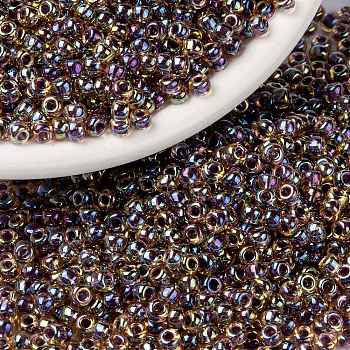 MIYUKI Round Rocailles Beads, Japanese Seed Beads, 8/0, (RR342) Berry Lined Light Topaz AB, 3mm, Hole: 1mm, about 422~455pcs/10g