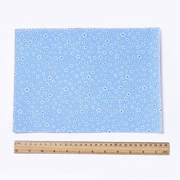 Floral Pattern Printed A4 Polyester Fabric Sheets, Self-adhesive Fabric, for Garment Accessories, Light Sky Blue, 30x21.5x0.03cm