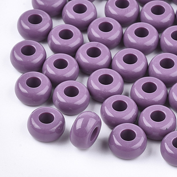 Opaque Acrylic European Beads, Large Hole Beads, Rondelle, Old Rose, 13x7mm, Hole: 5mm, about 700pcs/500g