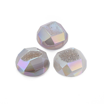 Natural Agate Crystal Cabochons, Faceted, AB Color, Half Round, 28~29x11mm