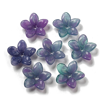 Two-tone Opaque Acrylic Bead Caps, 5-Petal Flower, Cadet Blue, 23x7.5mm, Hole: 2mm