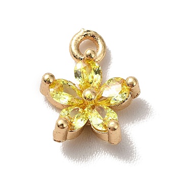 Brass Cubic Zirconia Flower Charms, Real 18K Gold Plated, Bauhinia Charm, Yellow, 10x8x3mm, Hole: 1.2mm