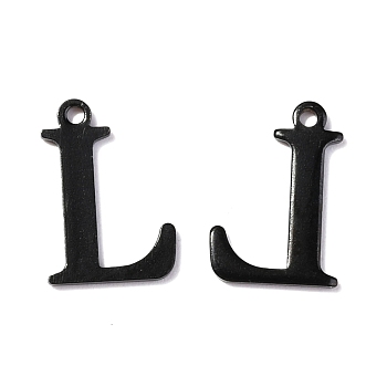 304 Stainless Steel Alphabet Charms, Electrophoresis Black, Letter.L, 12x8x1mm, Hole: 1mm