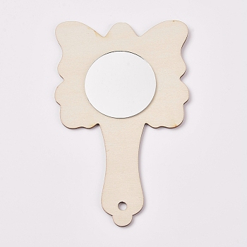 Unfinished Wooden Handheld Mirror, Mini Wooden Mirror for Kids DIY Handmade Craft, Butterfly Shape, Linen, 135x84.5x4mm, Hole: 5mm