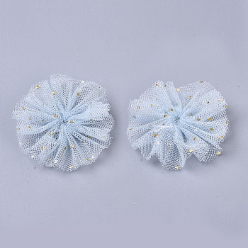 Organza Fabric Flowers, with Foil, for DIY Headbands Flower Accessories Wedding Hair Accessories for Girls Women, Light Sky Blue, 42x5mm