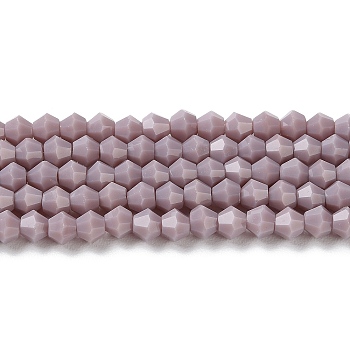 Opaque Solid Color Imitation Jade Glass Beads Strands, Faceted, Bicone, Medium Purple, 4x4mm, Hole: 0.8mm, about 87~98pcs/strand, 12.76~14.61 inch(32.4~37.1cm)