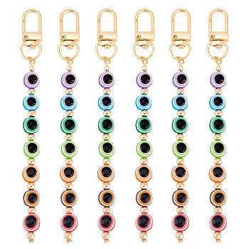 6Pcs Evil Eye Resin Round Tassel Pendant Decorations, with Golden Tone Alloy Clasps, Colorful, 14.2cm