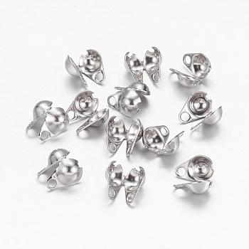 Tarnish Resistant 304 Stainless Steel Bead Tips, Calotte Ends, Clamshell Knot Cover, Stainless Steel Color, 6x4mm, Hole: 1mm