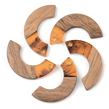Resin & Walnut Wood Pendants, Arc, Orange, 28x14x3mm, Hole: 2mm