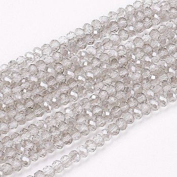 Transparent Glass Beads Strands, Faceted, Rondelle, Light Grey, 3x2mm, Hole: 0.8mm, about 185~190pcs/strand, 14.9~16.9 inch(38~44cm)