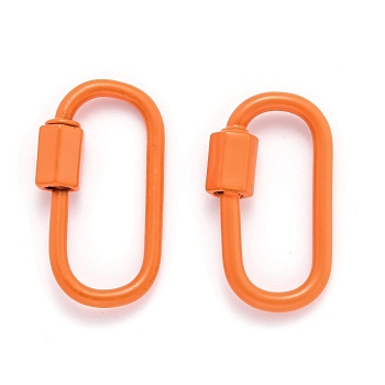 Spray Painted Brass Screw Carabiner Lock Clasps, for Necklaces Making, Oval, Orange, 26x13x2mm