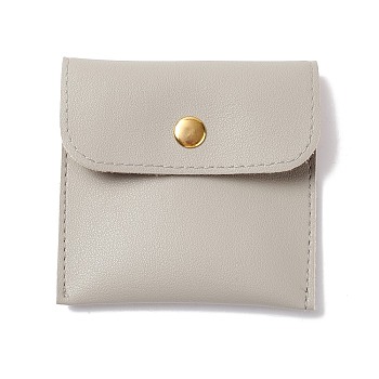 PU Imitation Leather Jewelry Storage Bags, with Golden Tone Snap Buttons, Square, Light Grey, 7.9x8x0.75cm