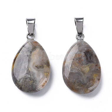 Teardrop Dyed Natural Crazy Agate Obsidian Pendants(G-Q368-12)-4