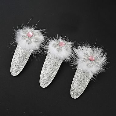 Silver Imitation Leather Snap Hair Clips