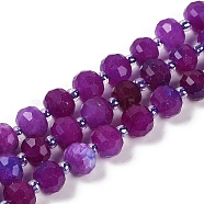 Natural Dyed White Jade Beads Strands, Faceted, Rondelle, with Seed Beads, Purple, 7.5~8x6.5mm, Hole: 1.4mm, about 45~46pcs/strand, 15.75''(40cm)(G-H057-A22-05)