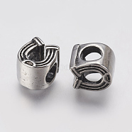 Ion Plating(IP) 304 Stainless Steel European Beads, Large Hole Beads, Horse Shoes, Antique Silver, 9.5x8.5x8mm, Hole: 4.5mm(STAS-J022-051AS)