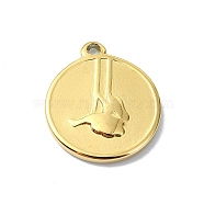 Ion Plating(IP) 304 Stainless Steel Pendants, Real 18K Gold Plated, Flat Round Charm, Flower, 16x14x2mm, Hole: 1.5mm(STAS-B058-19G-07)
