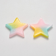 Resin Cabochons, with Glitter Powder, Star, Colorful, 36x38x5mm(X-CRES-N023-01)