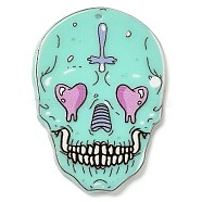 Halloween Theme Double-sided Printed Acrylic Pendants, Skull with Heart, Purple, 29.5x28x2.5mm, Hole: 1.4mm(MACR-D035-01A)