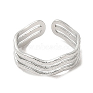 304 Stainless Steel Triple Line Open Cuff Ring for Women, Stainless Steel Color, US Size 7(17.3mm)(RJEW-M149-02P)