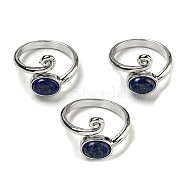 Natural Lapis Lazuli Adjustable Rings, with Platinum Brass Findings, Long-Lasting Plated, Jewely for Women, Oval, Adjustable(RJEW-K269-08P-01)