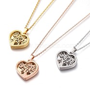 304 Stainless Steel Pendant Necklaces, with Lobster Claw Clasps, Textured, Heart with Tree of Life, Mixed Color, 16-1/8 inch(41cm)(NJEW-I240-07)