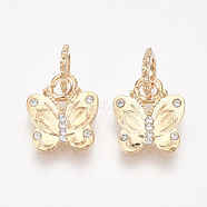 Alloy Pendants, with Rhinestone, Butterfly, Crystal, Golden, 14.5x12.5x1.5mm, Hole: 5mm(MPDL-S066-070G)