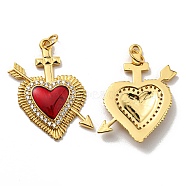 Rack Plating Brass Grade AAA Cubic Zirconia Pendants, with Enamel, Lead Free & Cadmium Free, Long-Lasting Plated, Heart, Real 18K Gold Plated, 28x22x3mm, Hole: 3.6mm(KK-D026-29G)