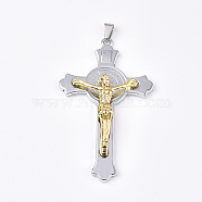 Alloy Big Pendants, Crucifix Cross, For Easter, Platinum & Golden, 75.5x45x10mm, Hole: 8~10x3~4mm(PALLOY-T069-22B-04)