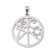 Peace Sign with Aum/Om Symbol, for Jewish, Star of David, Cross, Moon & Star 201 Stainless Steel Pendants, Stainless Steel Color, 44x39.5x1.5mm, Hole: 4x9mm(STAS-I032-145A)
