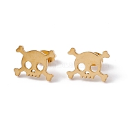 304 Stainless Steel Tiny Hollow Out Skull Stud Earrings for Women, Golden, 10x13.5mm, Pin: 0.5mm(STAS-A065-06G)